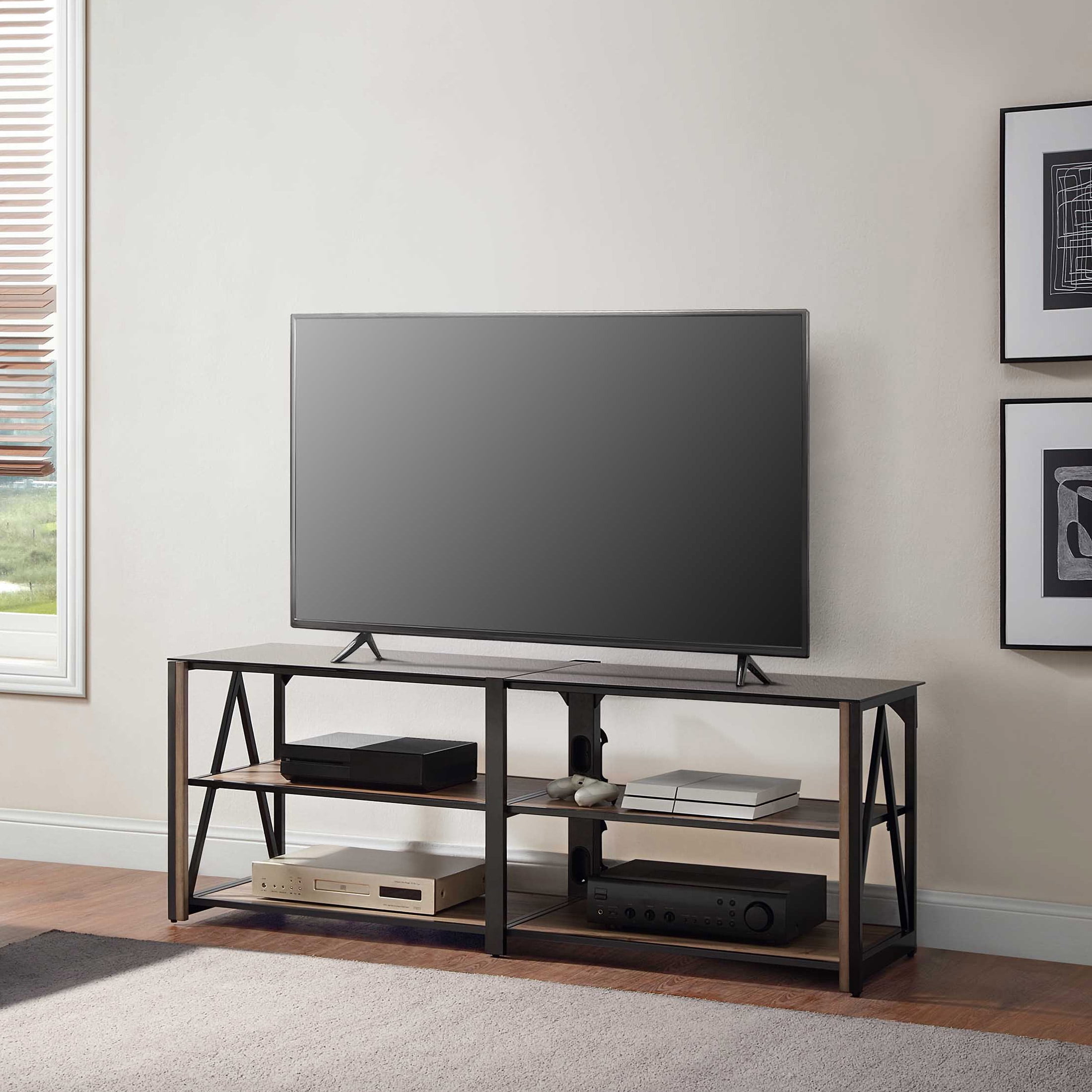 Whalen Spectrum 3-in-1 TV Stand for TVs up to 82”, Brown Finish