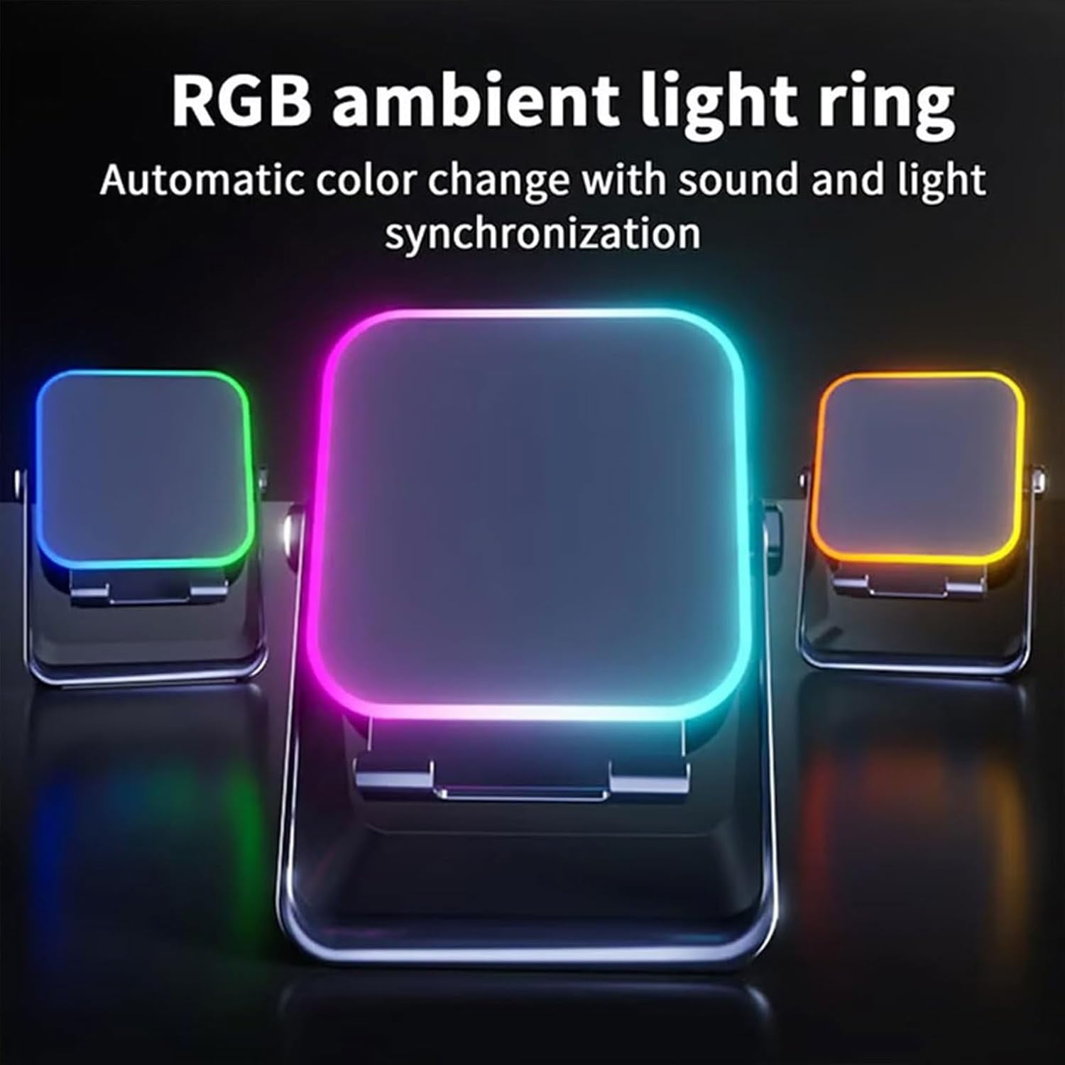 5-in-1 Wireless Induction Bluetooth Speaker with Adjustable Phone Stand, HD Stereo Sound, 5000mAh Rechargeable, 8 RGB Colorful Ambient Light, 360° Foldable Audio Cellphone Holder for iPhone (Mix, 2)