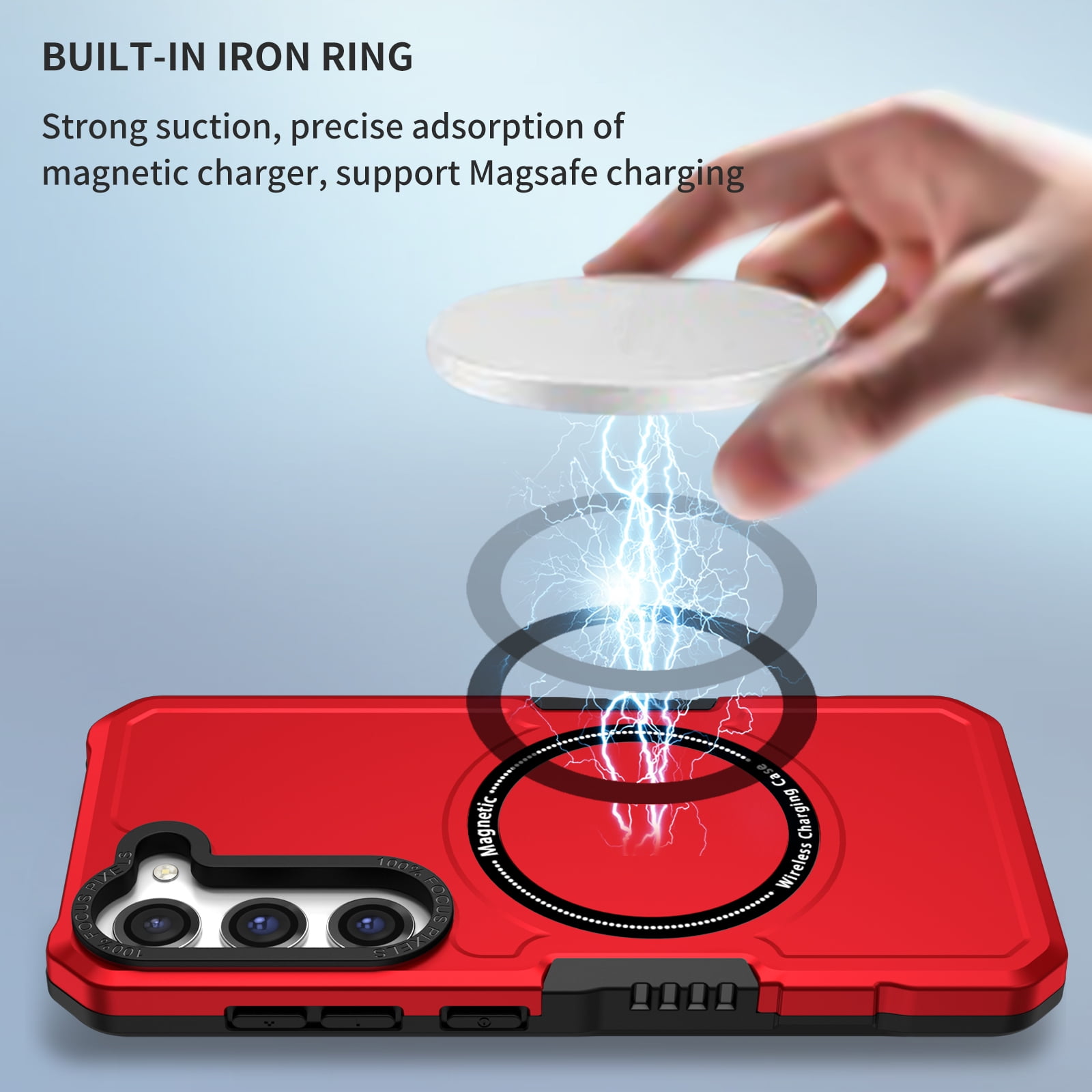 TECH CIRCLE Galaxy S22 Case,Heavy-Duty Tough Rugged Full Body Shockproof Wireless Charging Protective Case Compatible with Magsafe for Samsung Galaxy S22 5G 6.1 inch 2022, Red