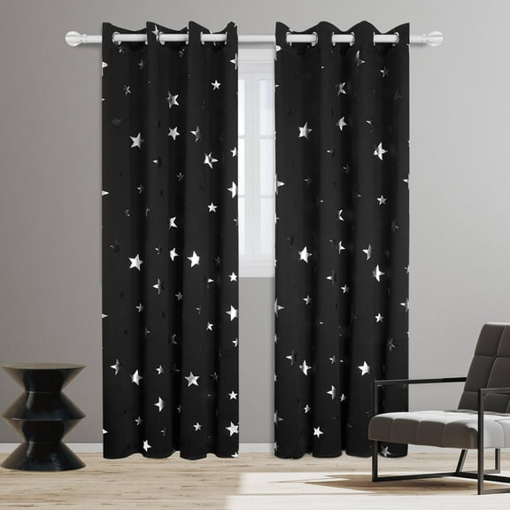 Deconovo 2 Panels Black Blackout Curtain for Bedroom Grommet Room Darkening Printed Curtain for Living Room 52 x 72 inch Set of 2