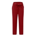 thumbnail image 5 of High Waisted Trousers Women Summer Casual Solid Color High Waist Pants Self Tie Belted Pencil Trouser Straight Leg Sweatpants for Women Red M, 5 of 6