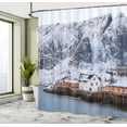 thumbnail image 4 of Ambesonne Snow Shower Curtain, Norwegian Rustic Houses Print, 69"Wx84"L, Purpleblue Cinnamon, 4 of 4