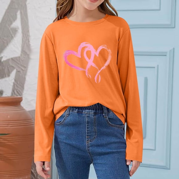 Blusas y camisas de manga larga con cuello redondo CUHK Top estampado de cuello redondo para primavera y verano Jersey informal Camisa básica de manga larga para niños y niñas Blusa de poliéster para