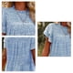 thumbnail image 5 of Blusa de mujer con cuello redondo y manga con volantes, estampado fluido, holgado, informal, de gasa, color azul L, 5 of 6
