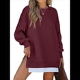 thumbnail image 1 of Sudadera de Larga con Cremallera y Abertura para Mujer, Estilo Informal, con Capucha y Cremallera, para Otoño Vino Tinto M, 1 of 10
