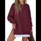 thumbnail image 1 of Sudadera de Larga con Cremallera y Abertura para Mujer, Estilo Informal, con Capucha y Cremallera, para Otoño Vino Tinto XXL, 1 of 10