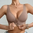 thumbnail image 2 of khonts,Women's Deep V Seamless Bras No Underwire Front Hook Closure Plunge Bra Wireless Comfy Padded Push up Bralettes Coffee L, 2 of 5