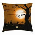 thumbnail image 1 of Halloween Decorations Throw Pillow Cushion Cover, Leafless Creepy Tree with Twiggy Branches at Night in Cemetery Graphic, Decorative Square Accent Pillow Case, 16 X 16 Inches, Brown Tan, by Ambesonne, 1 of 2