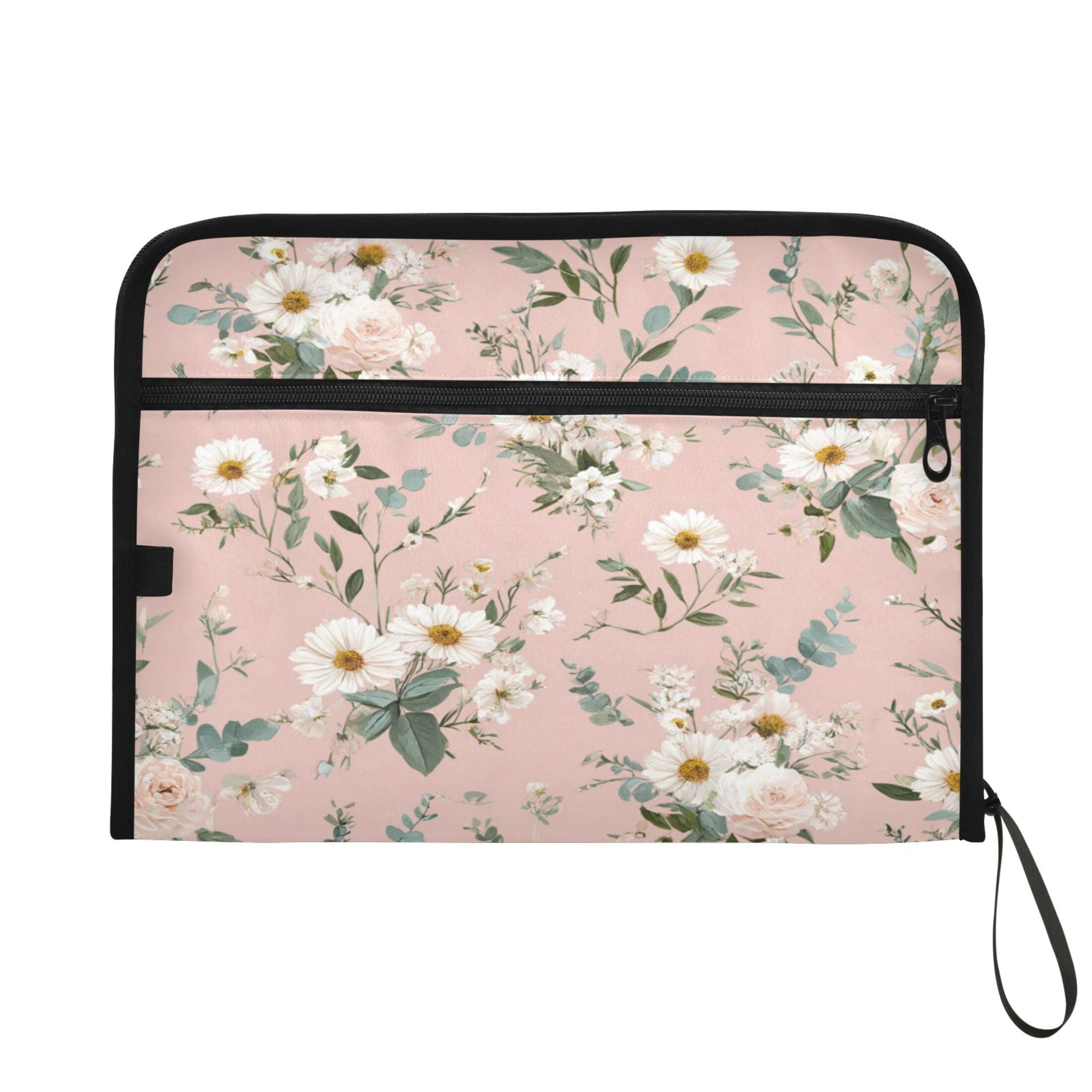 Accordion File Organizer with Zip Closure 13 Pockets Expanding File Folder Letter A4 Paper Document Organizer for Home Office Small White and Pink Flowers