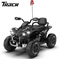 Track Seven 24V Kids Ride-On ATV, 200W Four Wheeler Quad Electric Car with Remote Control, Bluetooth, LED Light, Shock Absorber, Kids Electric ATV for Boys Girls Aged 3 , Black