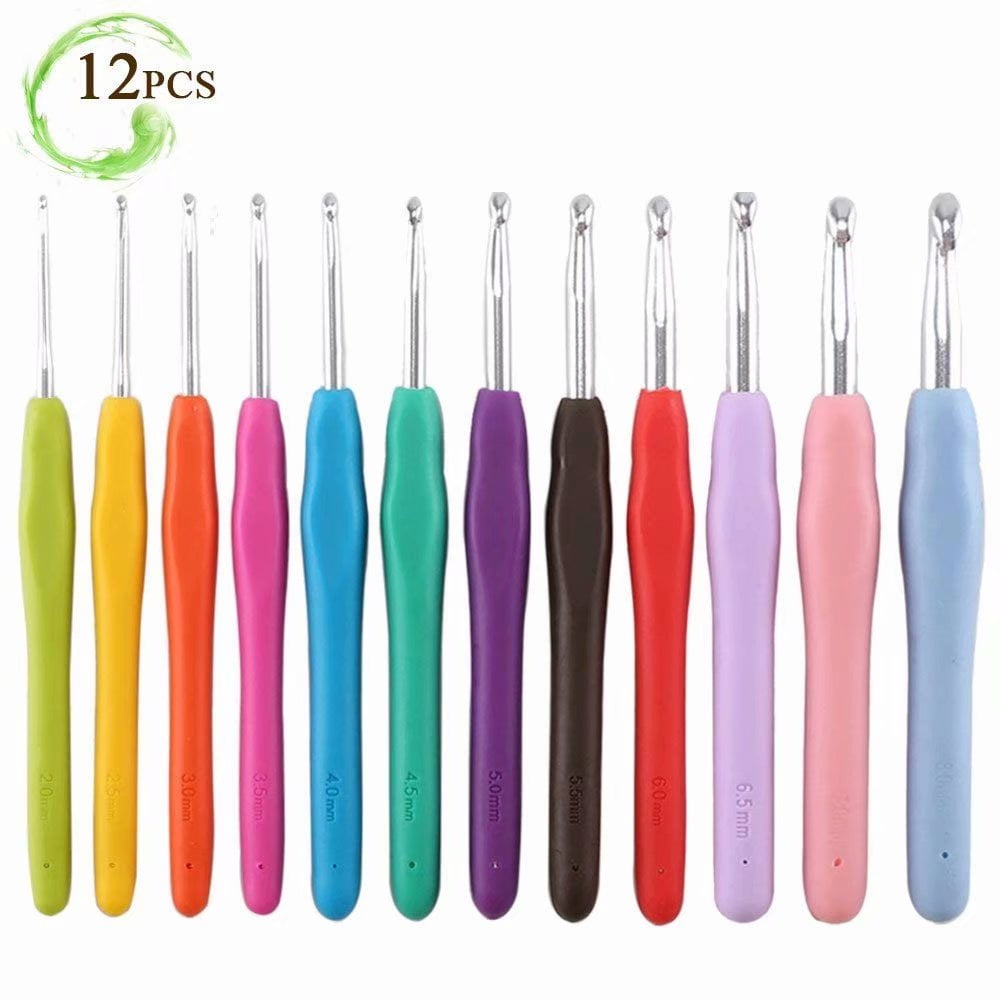 12 Pcs Crochet Hook Set 12 Pcs 2-8mm Ergonomic Handle Crochet Hooks ...