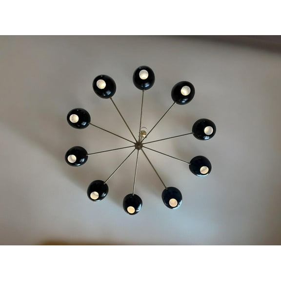 Brass Diabolo Style Mid-Century Modern Sputnik Chandelier – 10-Arm Stilnovo-Inspired Ceiling Light for Dining & Living Room.
