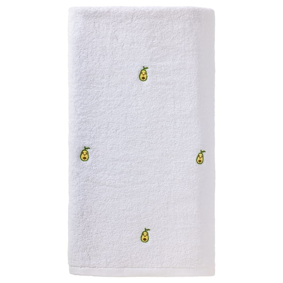 REGALWOVEN Cute Embroidery Cotton Bath Towels, 1 Pack Soft and Absorbent Oversized Towel for Home, Hotel, Spa, Gym Avocado White 55" x 28"