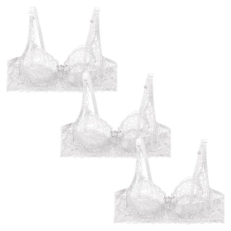QIJUNTUO Women s 3-Piece Lace Underwire Bra Set  Adjustable Straps Sexy Lingerie Breathable Comfort for Everyday Wear