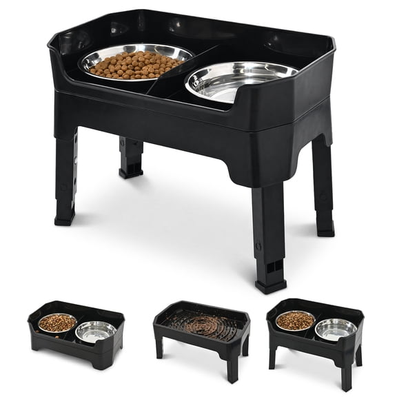 Max & Marlow Elevated Dog Bowls with 3 Adjustable Heights,No-Spill Raised Dog Food and Water Bowl Stand with 2 Stainless Steel Bowls