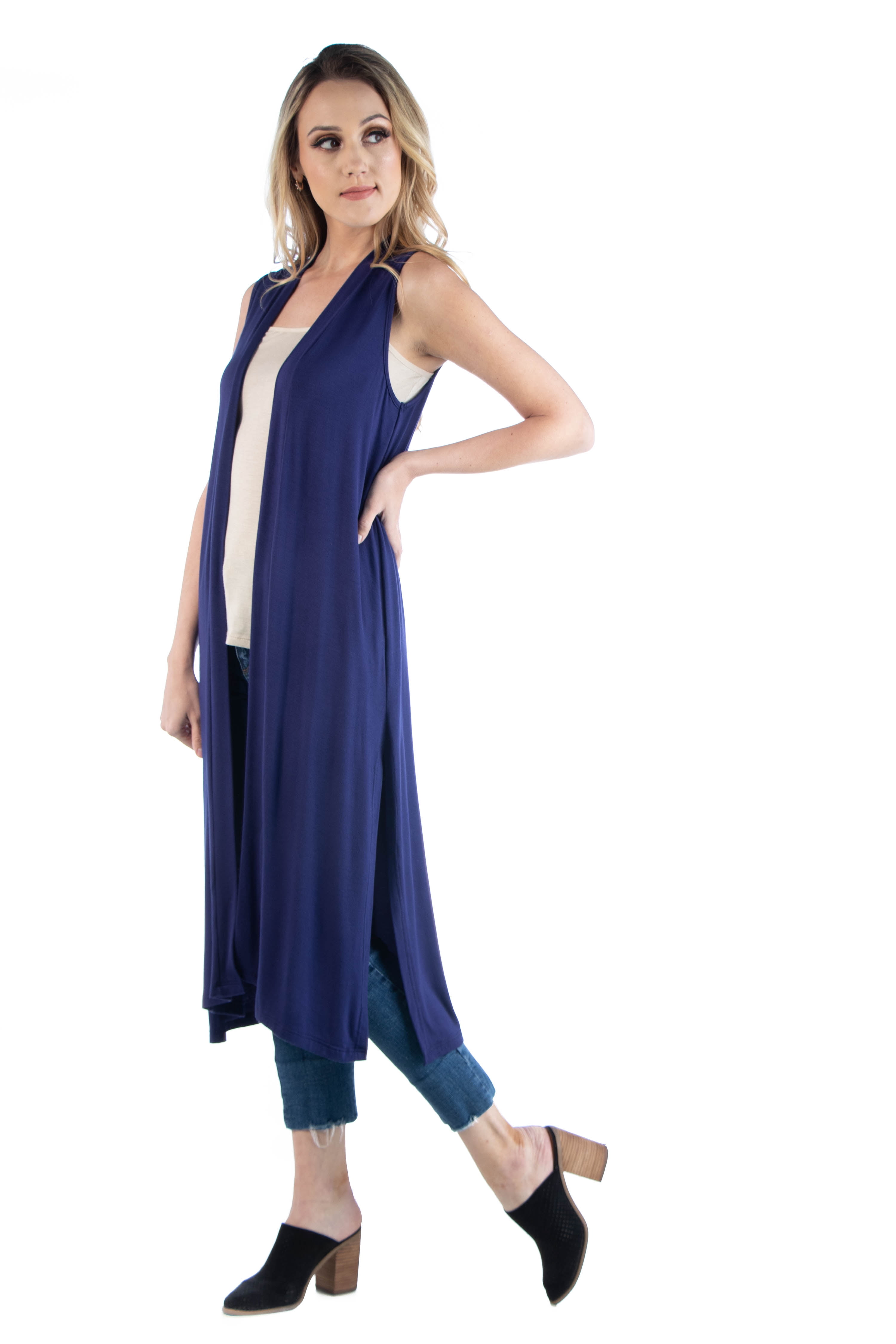 24/7 Comfort Apparel Women's Sleeveless Long Cardigan Vest with Side Slit