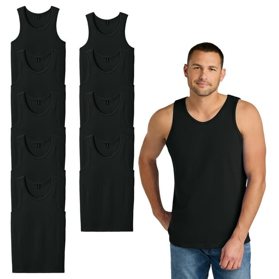 Gildan Men’s Heavy Cotton Tank Top, Sleeveless Shirt, Bound neck, Classic Fit, Black, 9-Pack, S
