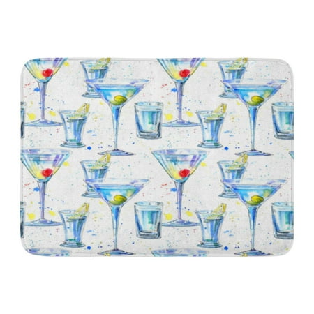 GODPOK Martini with Olive and Cherry and Vodka and Lemon Painting Alcohol Drink and Splash Watercolor White Rug Doormat Bath Mat 23.6x15.7