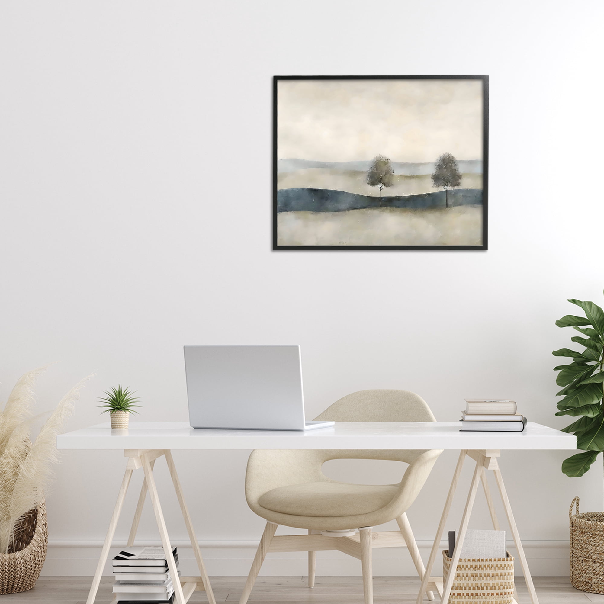 Stupell Industries Muted Horizon with Trees Black Framed Giclee Art, design by Riley B