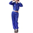thumbnail image 2 of Women's Lounge Pants Shiny Sequins Street Dance Outfits Hop Jazz Dance Performance Full Zipper Tops with Harem Pants Set Cargo Pants Women Blue M, 2 of 6
