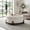 Off-White, variant on 33" Round Storage Ottoman with Teddy Fabric and Walnut Wooden Legs - Olive Green