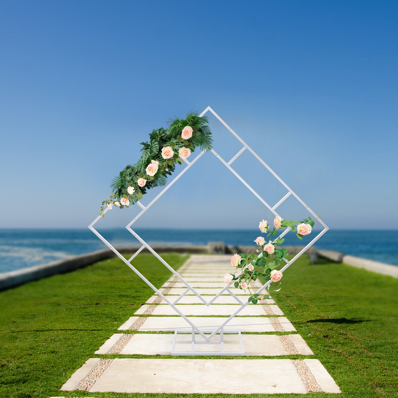 White 6.6ft Square Wedding Arch Rack Metal Floral Backdrop Prop Venue ...