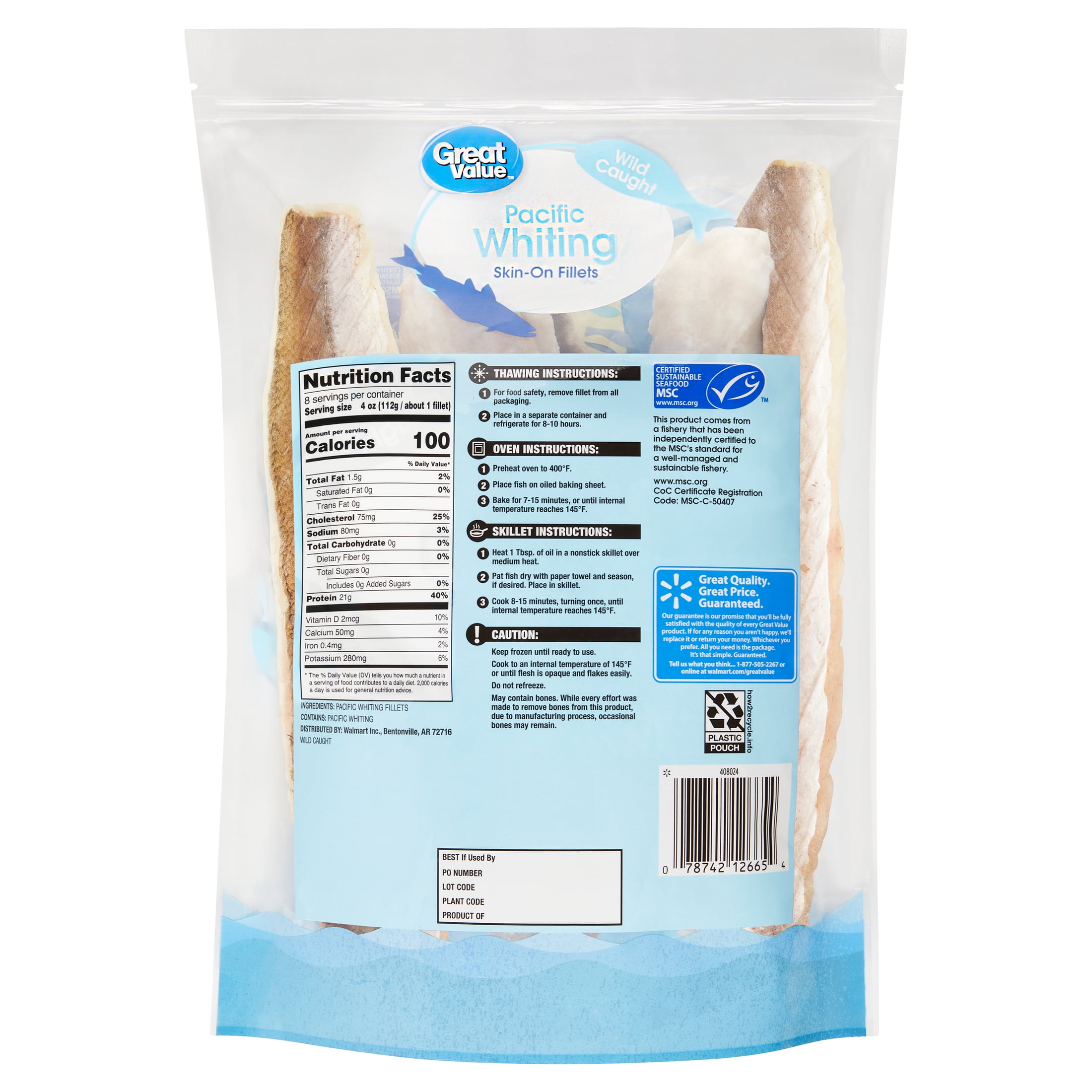Great Value Wild Caught Pacific Whiting Fillets 2 lb Skinless Boneless Fish  Protein - Walmart.com