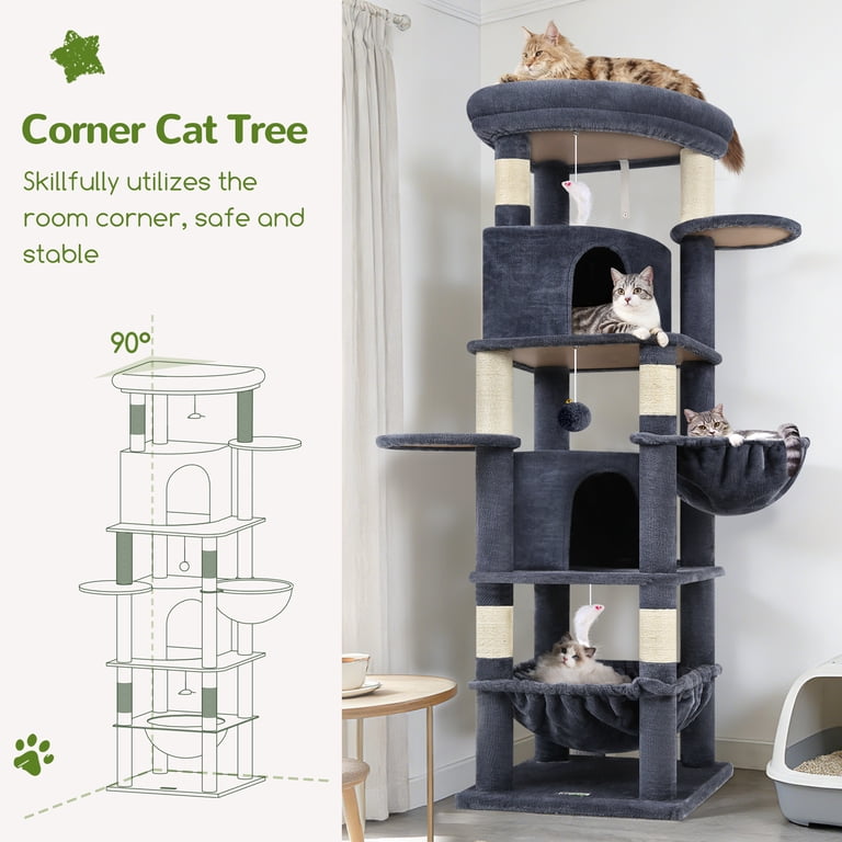 Globlazer 68-Inch Corner Cat Tree, Dark Gray, 6 Posts photo 6