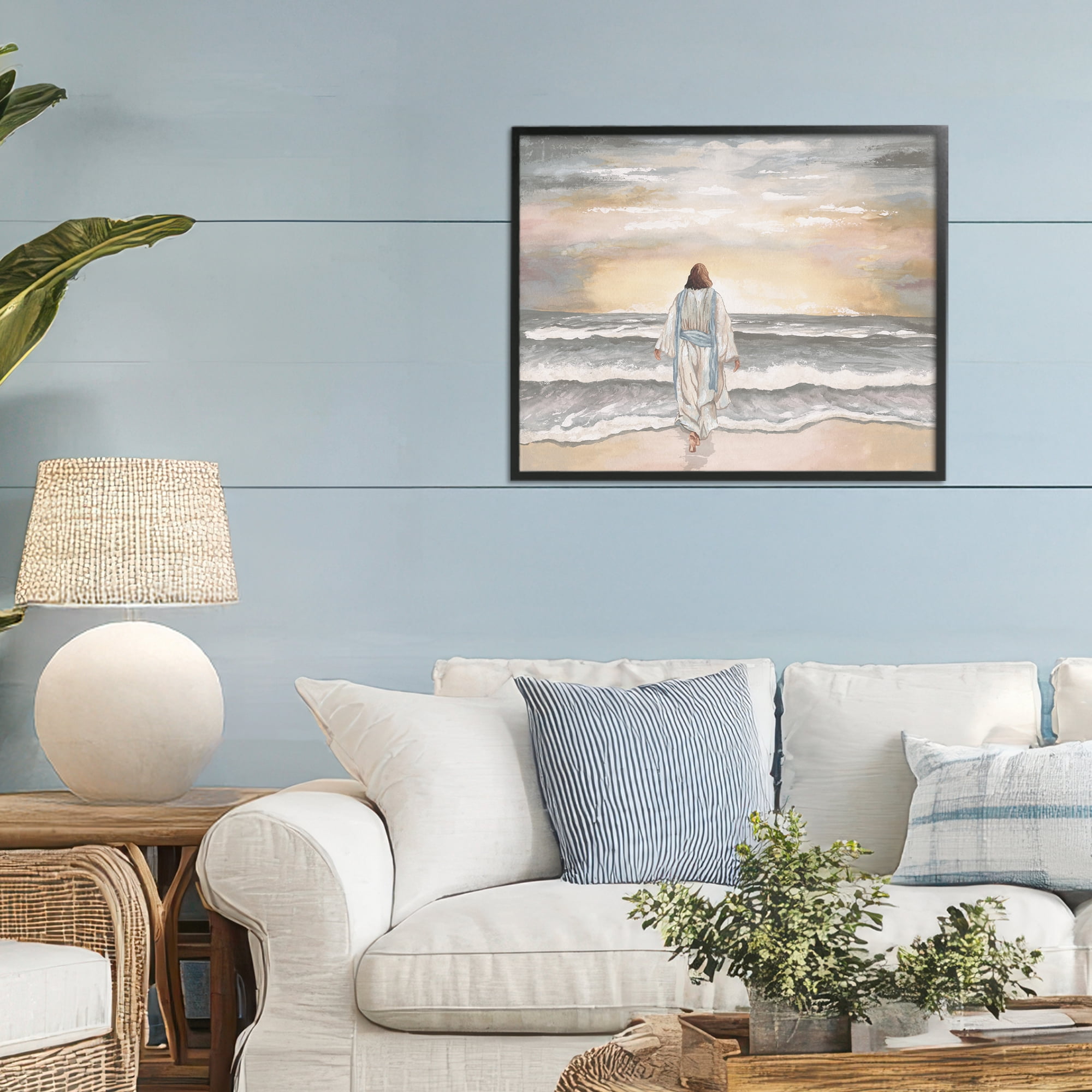Stupell Industries Jesus Walks The Shore Black Framed Giclee Art, design by Elizabeth Medley