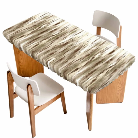 Brown Beige Vintage Table Cloths for 4 Foot Rectangle Tables, Retro Abstract Art Patio Waterproof Elastic Fitted Tablecloths, Washable Rectangular Table Cover for Camping