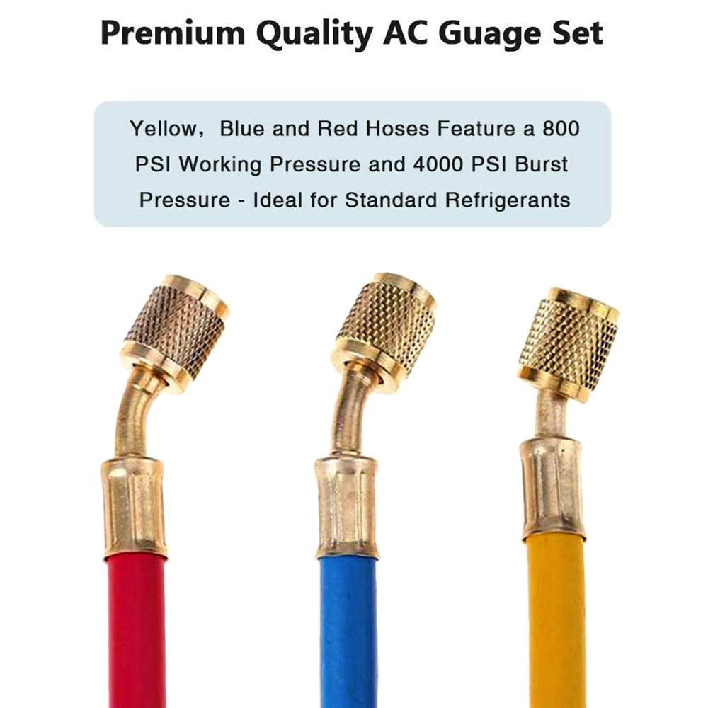 ZXMT 5FT AC Diagnostic Manifold Freon Gauge Set for R410A R404A R22 R134A R12 R22 and R502 Refrigerant AC House Air Condition HVAC 60"