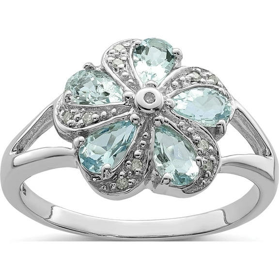Sterling Silver Rhodium Aquamarine Diamond Ring (Size 6) Made In Thailand qdx892-6