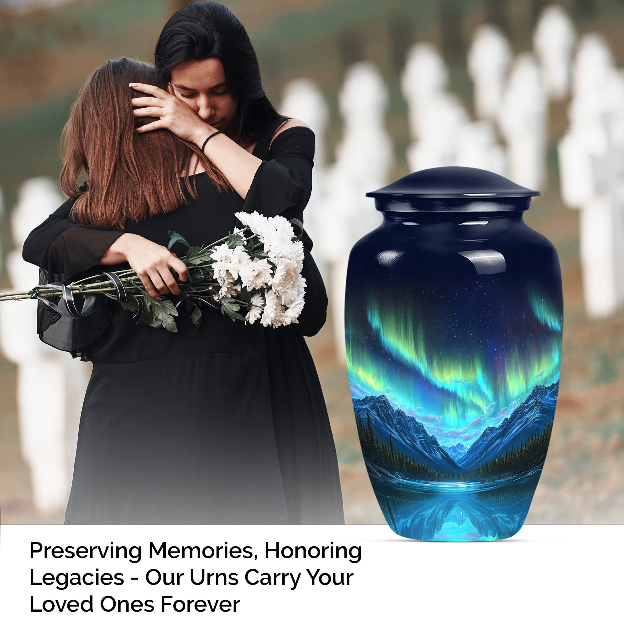 Northern Lights Large Urns for Human Ashes, Urn for Ashes Adult Male, Cremation Urns for Human Ashes Adult Female, Mini Urn for Human Ashes(Size - 10inch 1Pcs, 3inch 2Pcs)