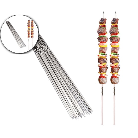 Stainless Steel BBQ Skewers, Heavy-Duty Grilling Sticks, Flat Label Meat & Veggie Kebab Rods for Outdoor Cooking Use