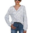 thumbnail image 1 of Camisa De Mujer Manga Larga Estampado De Leopardo Cuello En V Jersey Botones Decoración Suelta Elegante Mujer Top Blanco XL, 1 of 5