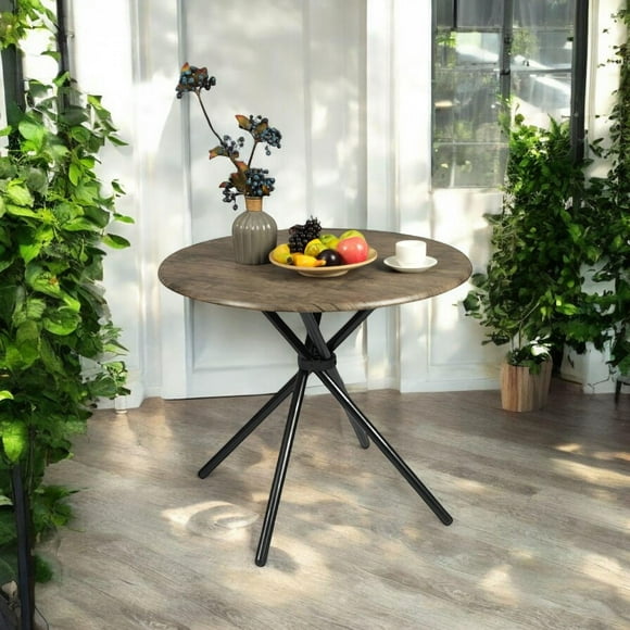 Mesa Redonda para Restaurante Pequeño 80×80cm Moderna con Patas de Hierro, Marrón, 2-4 Personas
