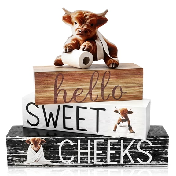 4Pcs Western Highland Cow Bathroom Decor Western Hello Sweet Cheeks Table Centerpiece