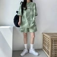 thumbnail image 4 of sunsanly 2 Pcs/Set Women T-shirt Shorts Set Tie-dye Loose Short Sleeves Loose Mid Length Top Elastic Waist Mini Shorts Plus Size Casual Sport Daily Wear Top Pants Set, 4 of 8