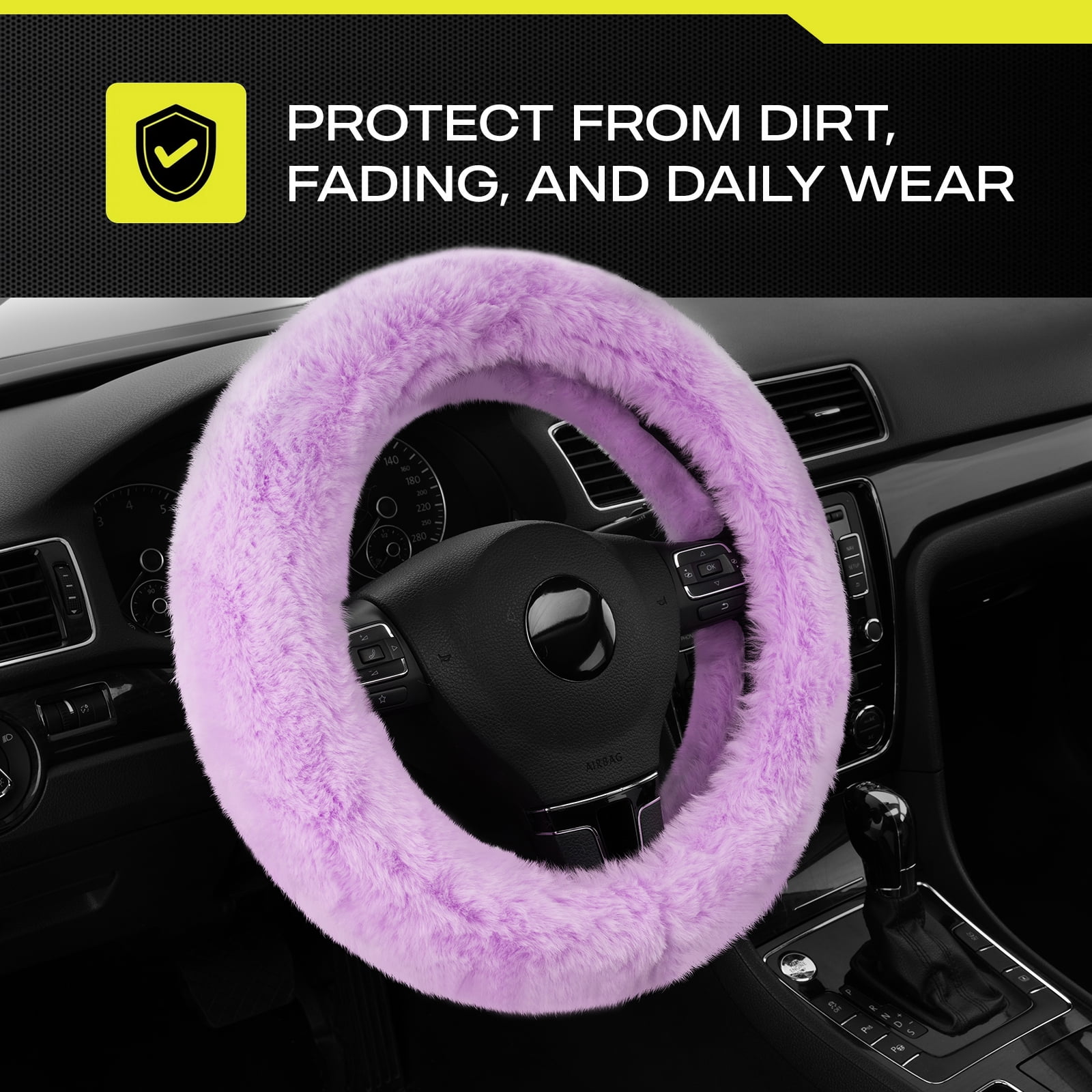 Auto Drive Fuzzy Steering Wheel Cover, Soft Plush Faux Fur Steering Wheel Cover, Cozy Warm Steering Wheel Cover Non-Slip, Universal Fit for Cars SUV Truck, Fits 14.5"–15",Purple