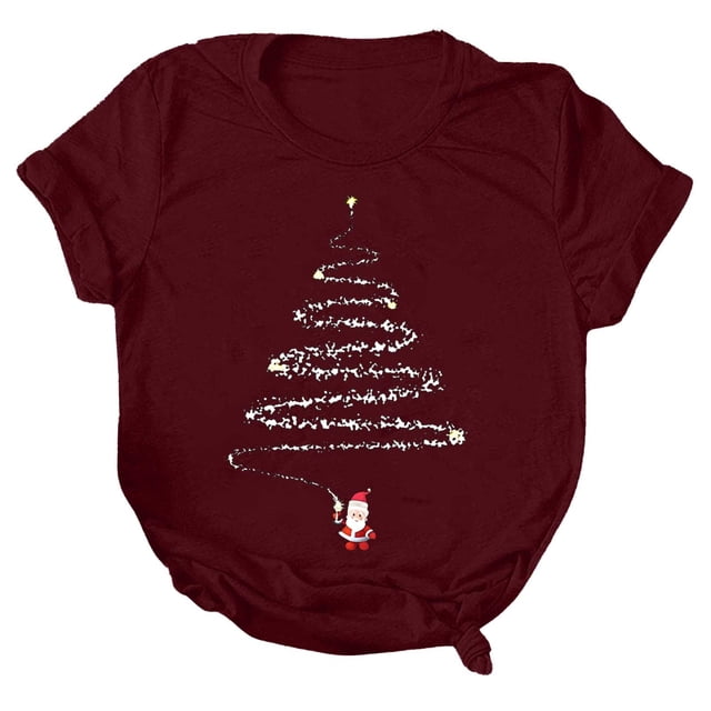 TSADFHJI Hauts de Noël pour Femmes Grande Taille T-Shirts Graphiques Vêtements d'Été Manches Courtes m Rouge
