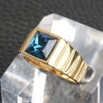 thumbnail image 2 of HIJONES Men's Stone Ring Stainless Steel Square Crystal Gemstone Simple Vintage Statement Rings Gold Light Blue Size 13, 2 of 4