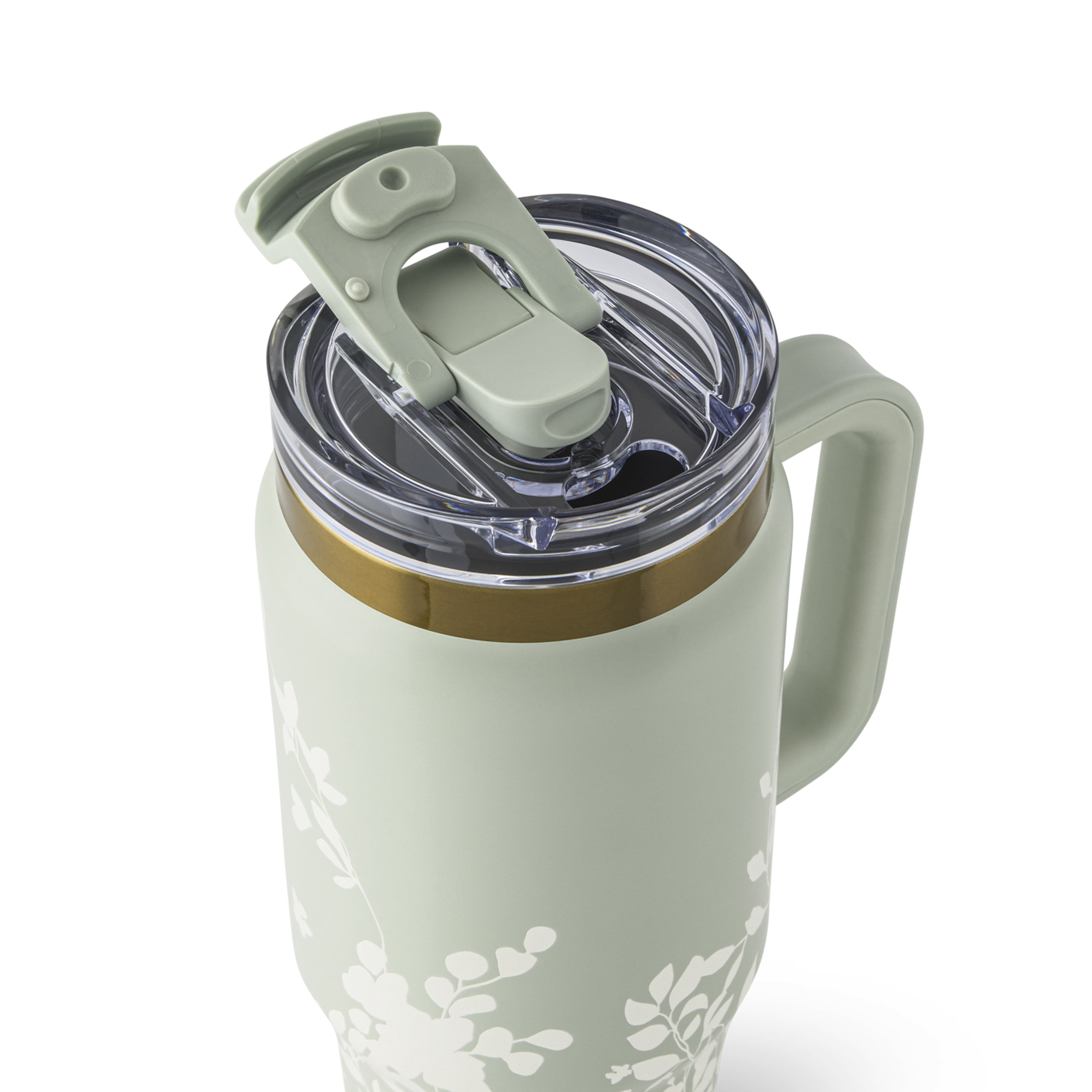 Thyme & Table 32oz Stainless Steel Luna Tumbler with Handle and Dual Straw Lid, Sage Meadow