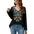 thumbnail image 7 of Grosy Embroidered Tops for Women Plus Size 3/4 Sleeve Tunic Tops Mexican V Neck Peasant Cotton Rayon Blouses Maxi Vintage Boho Bohemian Casual Loose Clothes-Black/618-BK-3XL/G, 7 of 7
