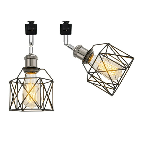 KAYYELAMP Modern Design Adjusted Angle H-Type Track Head Lighting E26 Pearl Black Base Black Hollow Shade Set Two Track Light for Kitchen Gallery Mirror Front Office(No Bulb, Track)