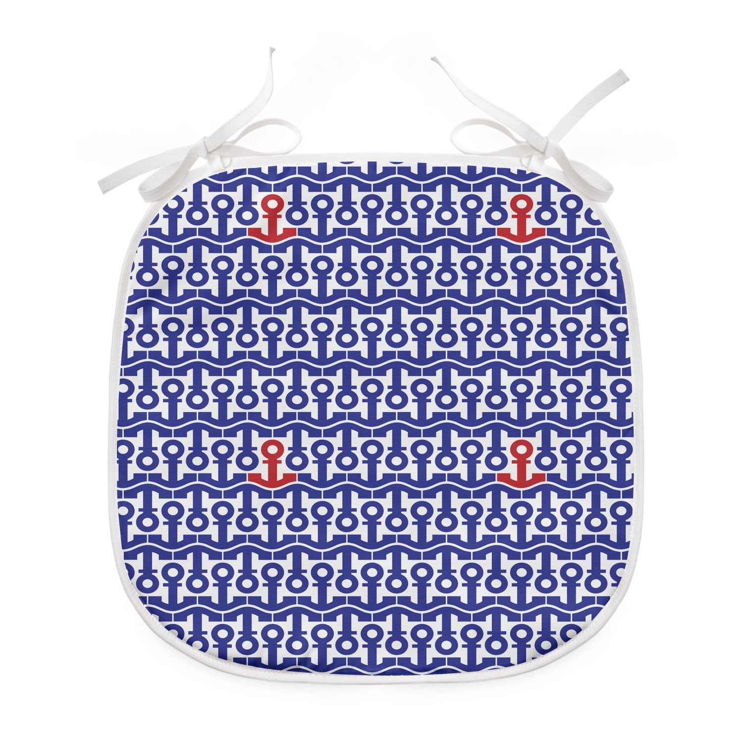 Nautical Dining Chair Pad, Marine Anchors Motif Ship Journey Sea Ocean