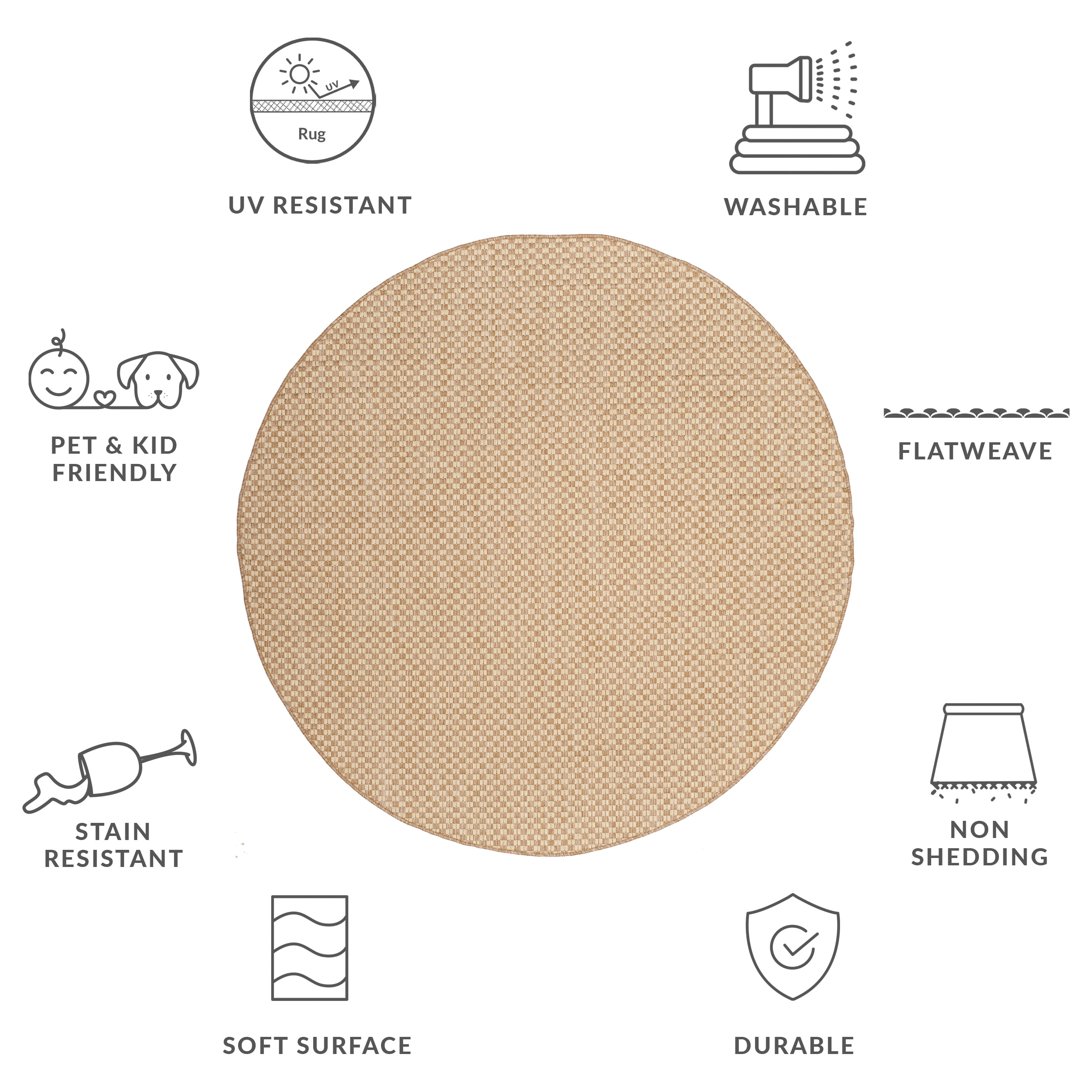 SAFAVIEH Courtyard Blair Checkered Indoor/Outdoor Area Rug, Natural/Cream, 4' x 4' Round