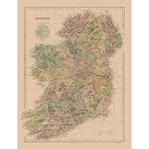 Historic Map - Ireland - Black 1867 - 23 x 30.02 - Vintage Wall Art
