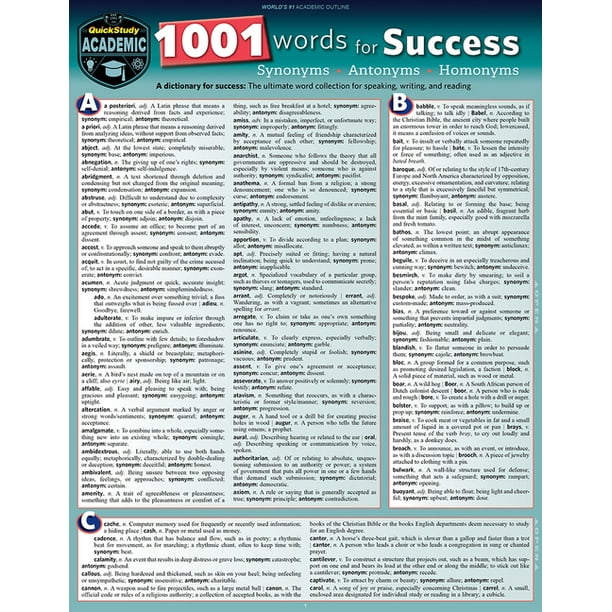 1001 Words For Success Synonyms Antonyms Homonyms A Quickstudy Laminated Reference Guide Book Walmart Com Walmart Com