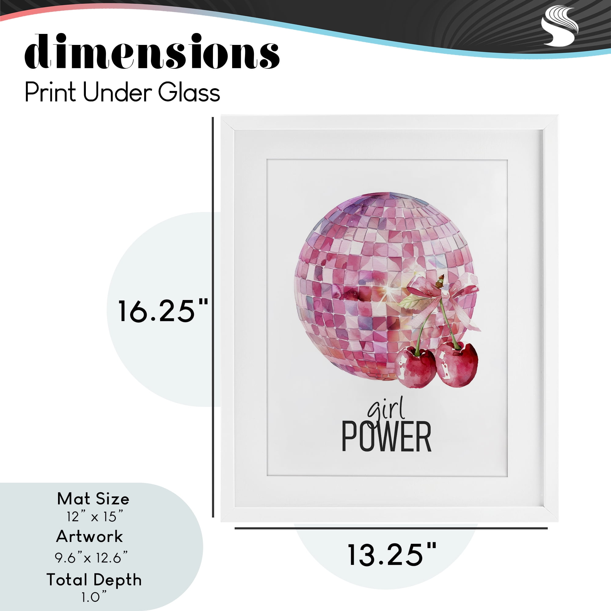 Girl Power Disco Cherries White Framed Print Under Glass, design by Kim Allen