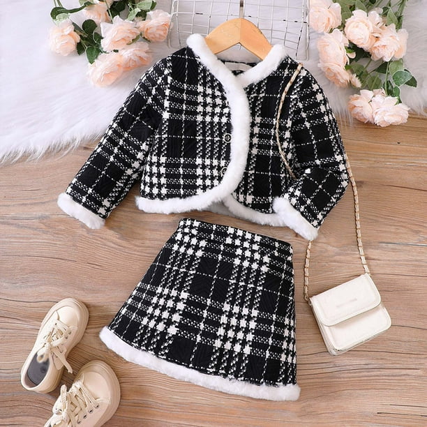 Gibobby Conjunto de pants para nino Abrigo de invierno para ninas pequenas Tops para ninos ropa de abrigo de lana calida trajes de falda Negro 4 5